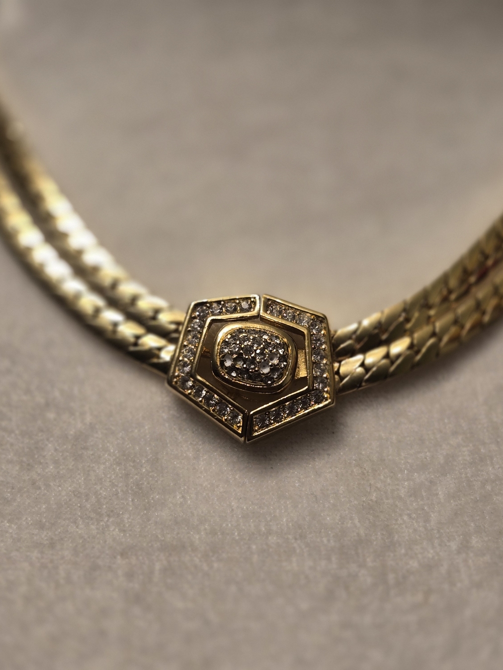 Cristhian Dior Gold Pave Hexagon Statement Necklace - Picture 5 of 13